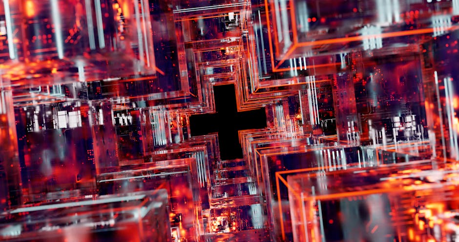 Disposición de cubo digital futurista, que muestra patrones y circuitos vibrantes inspirados en LED.