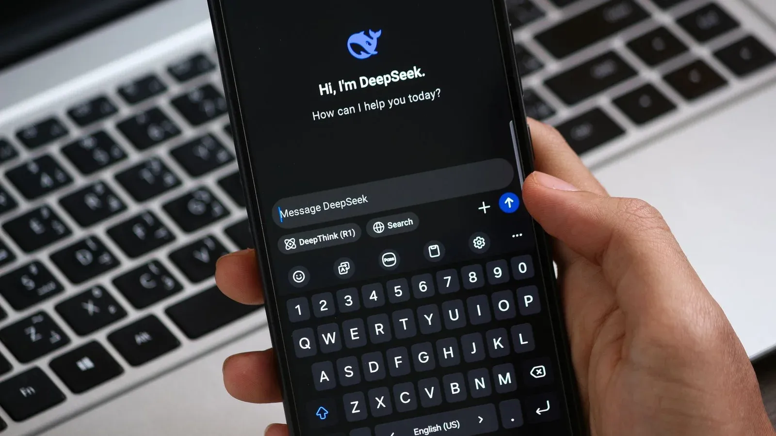 Close-up of a smartphone displaying an AI chat interface, ready for interaction.
