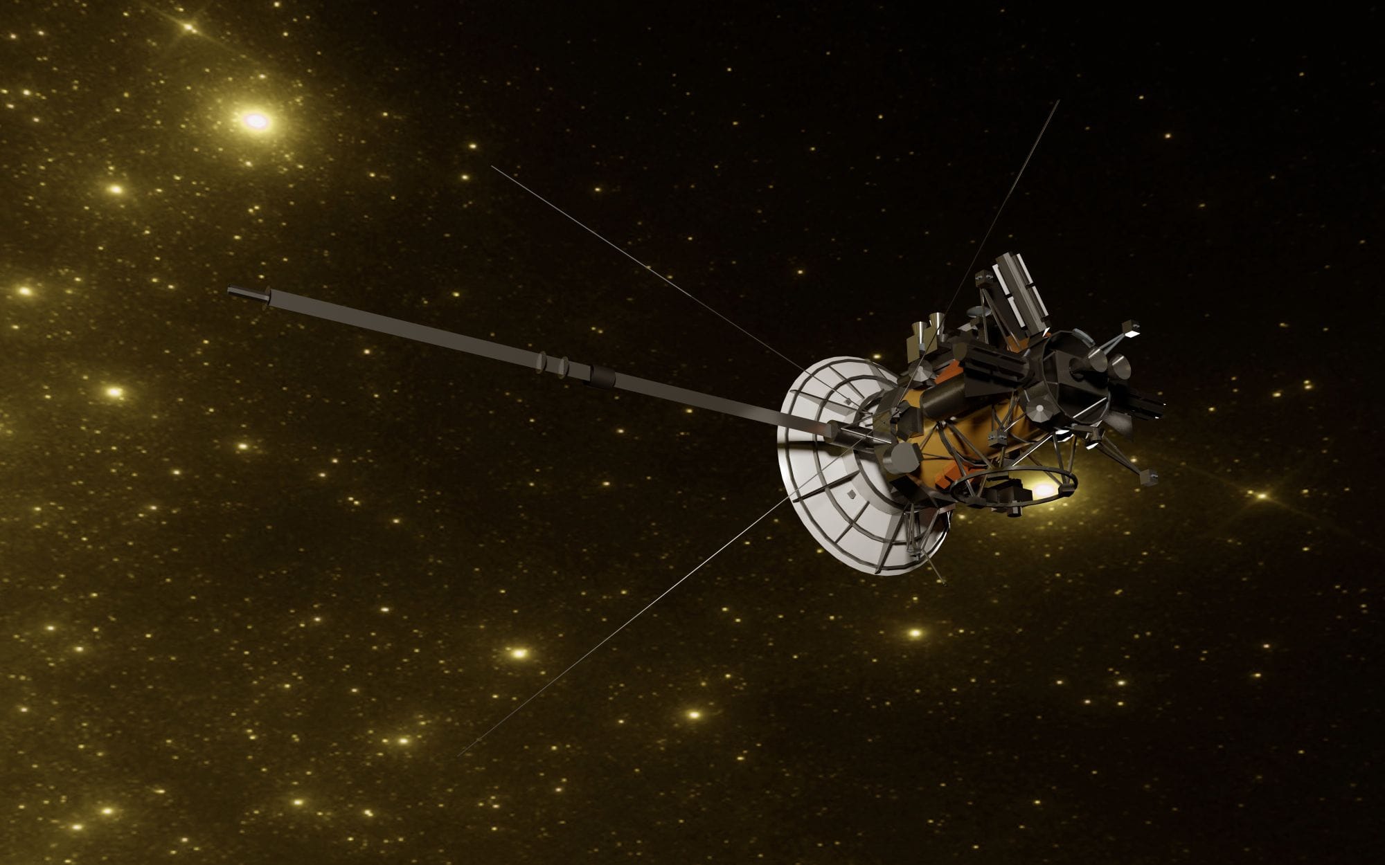 Detailed render of a space probe navigating through the vast starry universe.