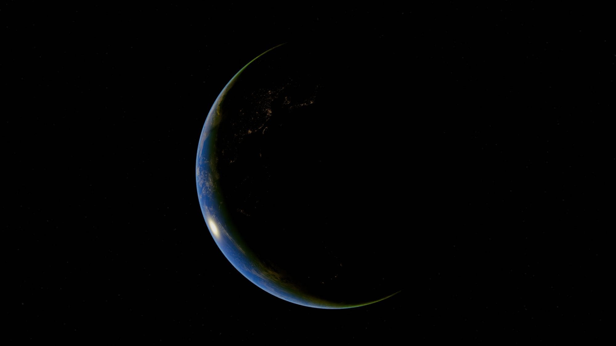 A stunning crescent view of Earth from space with visible continents.