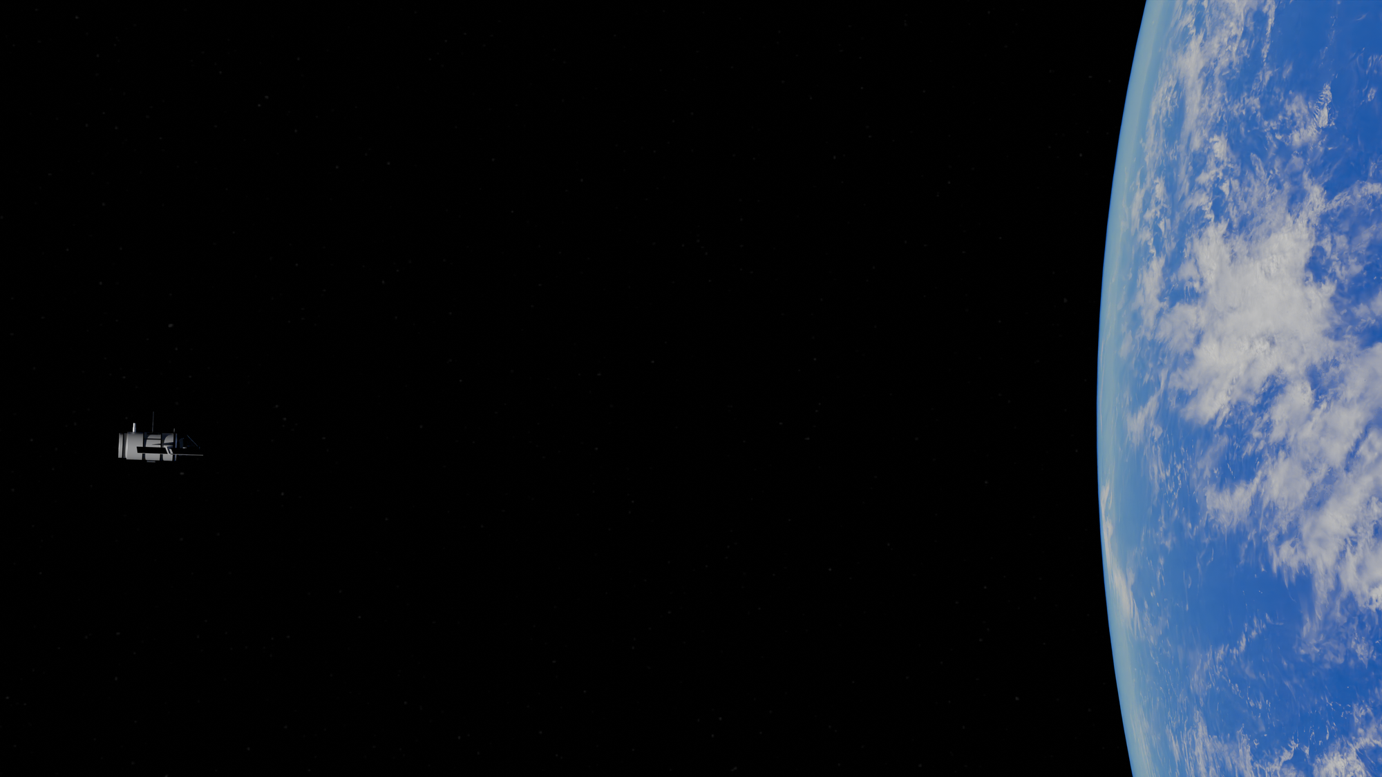 A stunning view of Earth with a distant satellite in space.