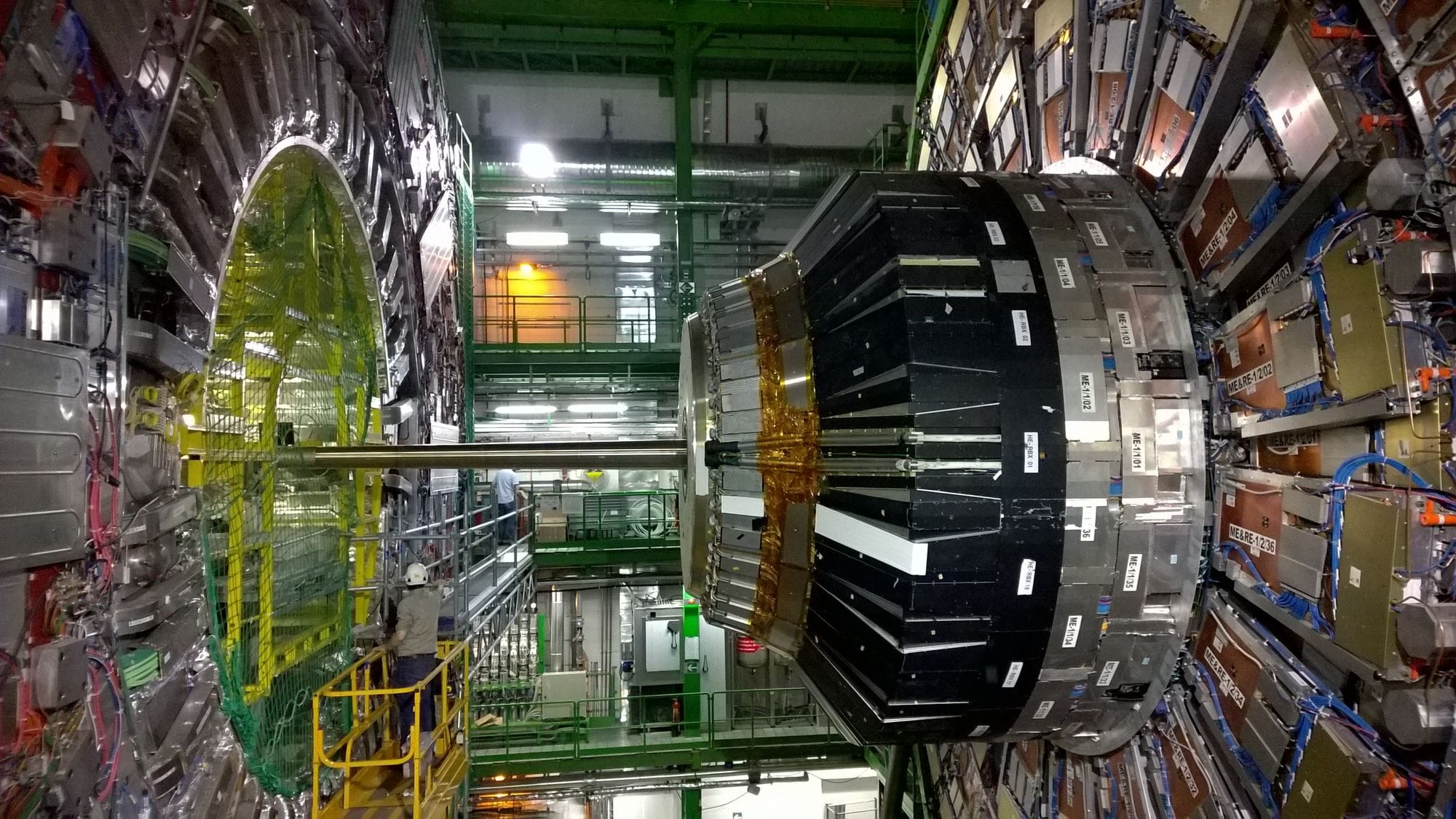 Intricate machinery inside CERN's Large Hadron Collider in Geneva, Switzerland.