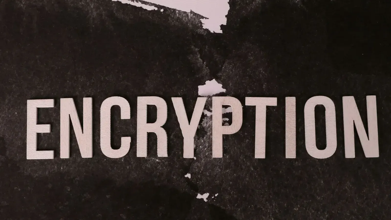 Black and white abstract image with the word 'ENCRYPTION' prominently displayed.