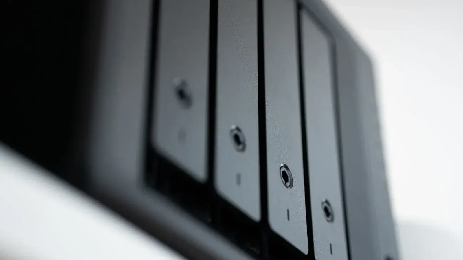 Detailed view of a black data storage unit highlighting modern technology and data management.