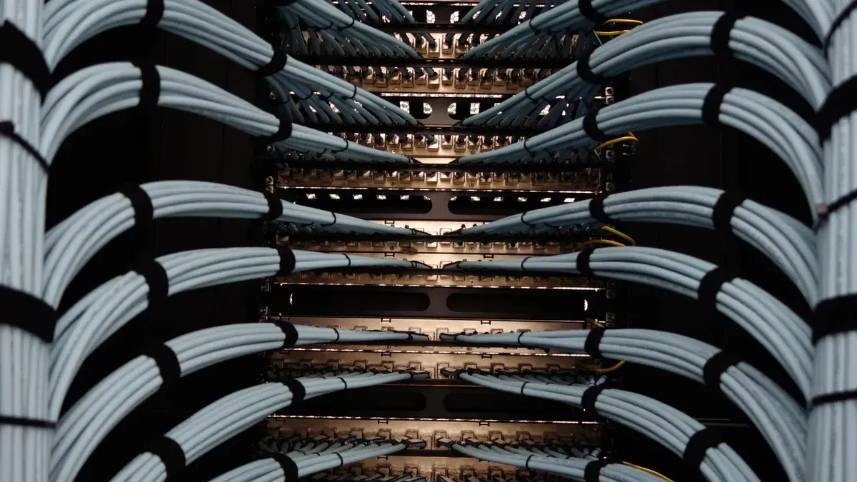 Cables de servidor de red organizados para una gestión eficiente de los datos.