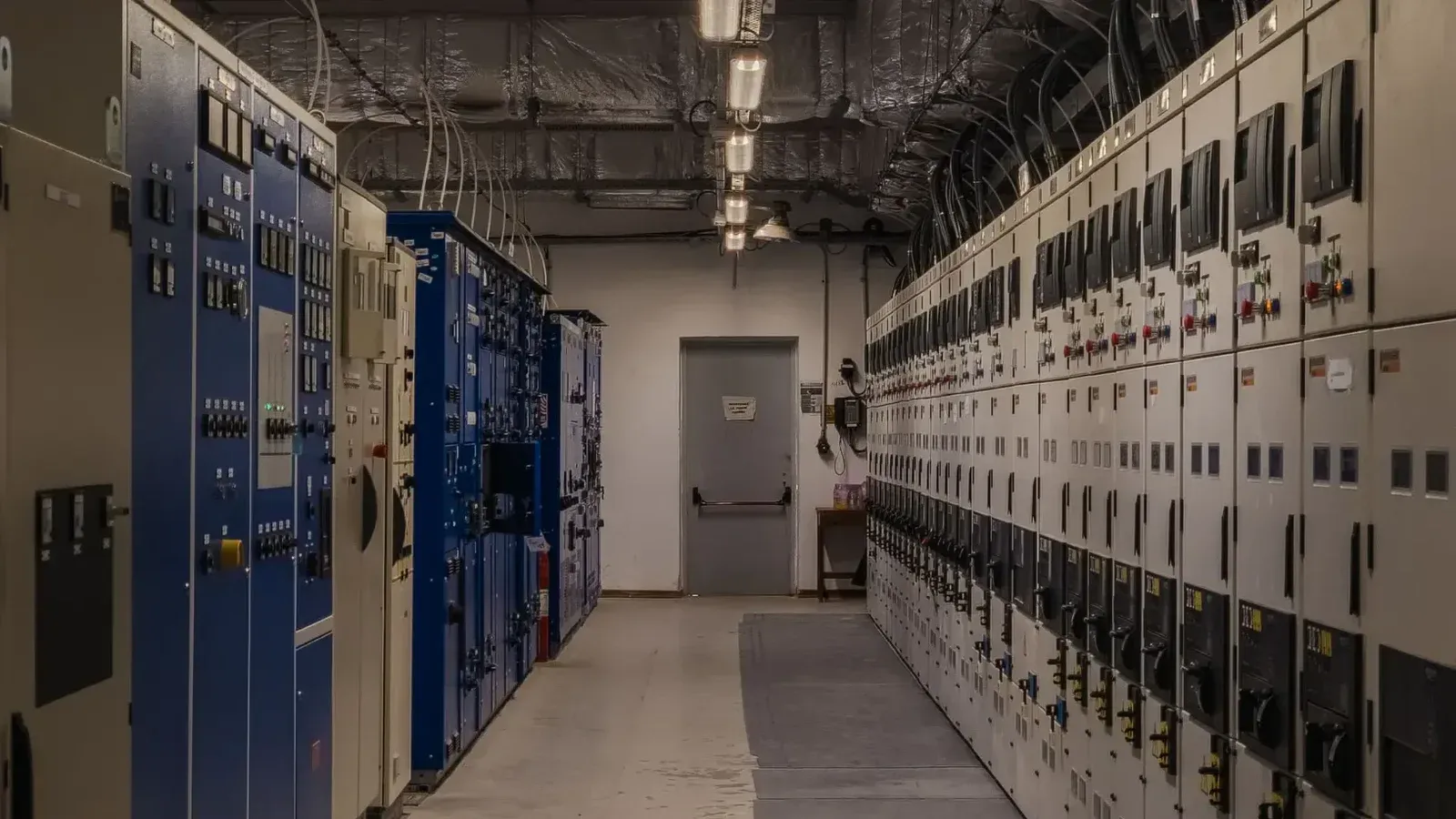 A sophisticated control room filled with electrical panels and equipment for industrial purposes.