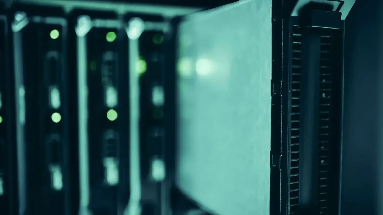 Close-up of server racks in a data center highlighting modern technology infrastructure.