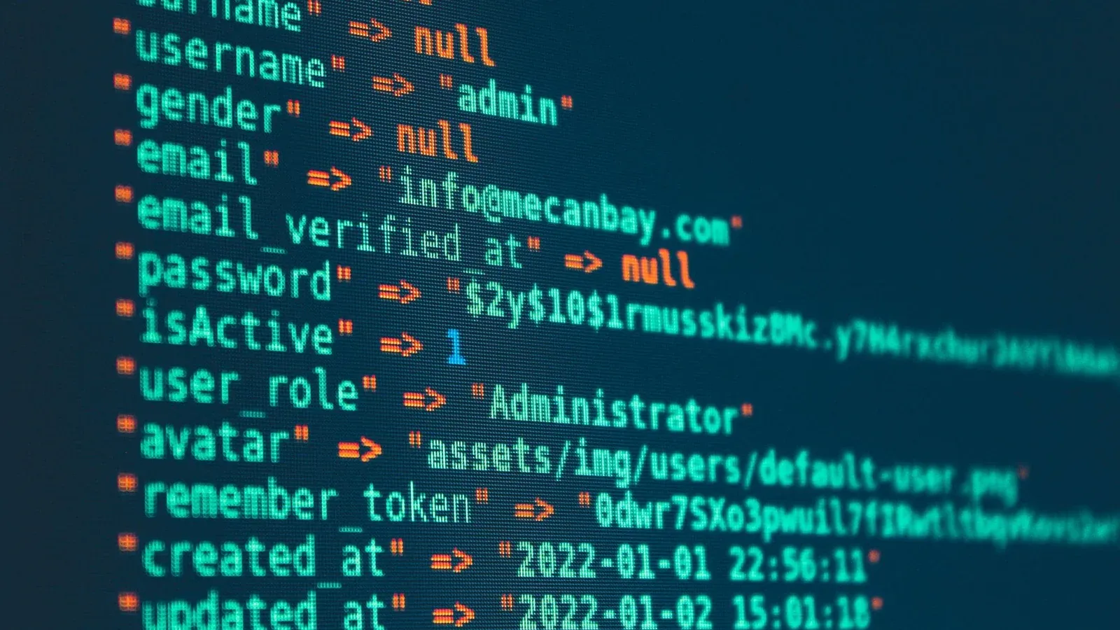 Vibrant close-up of code displayed on a monitor with various programming details.