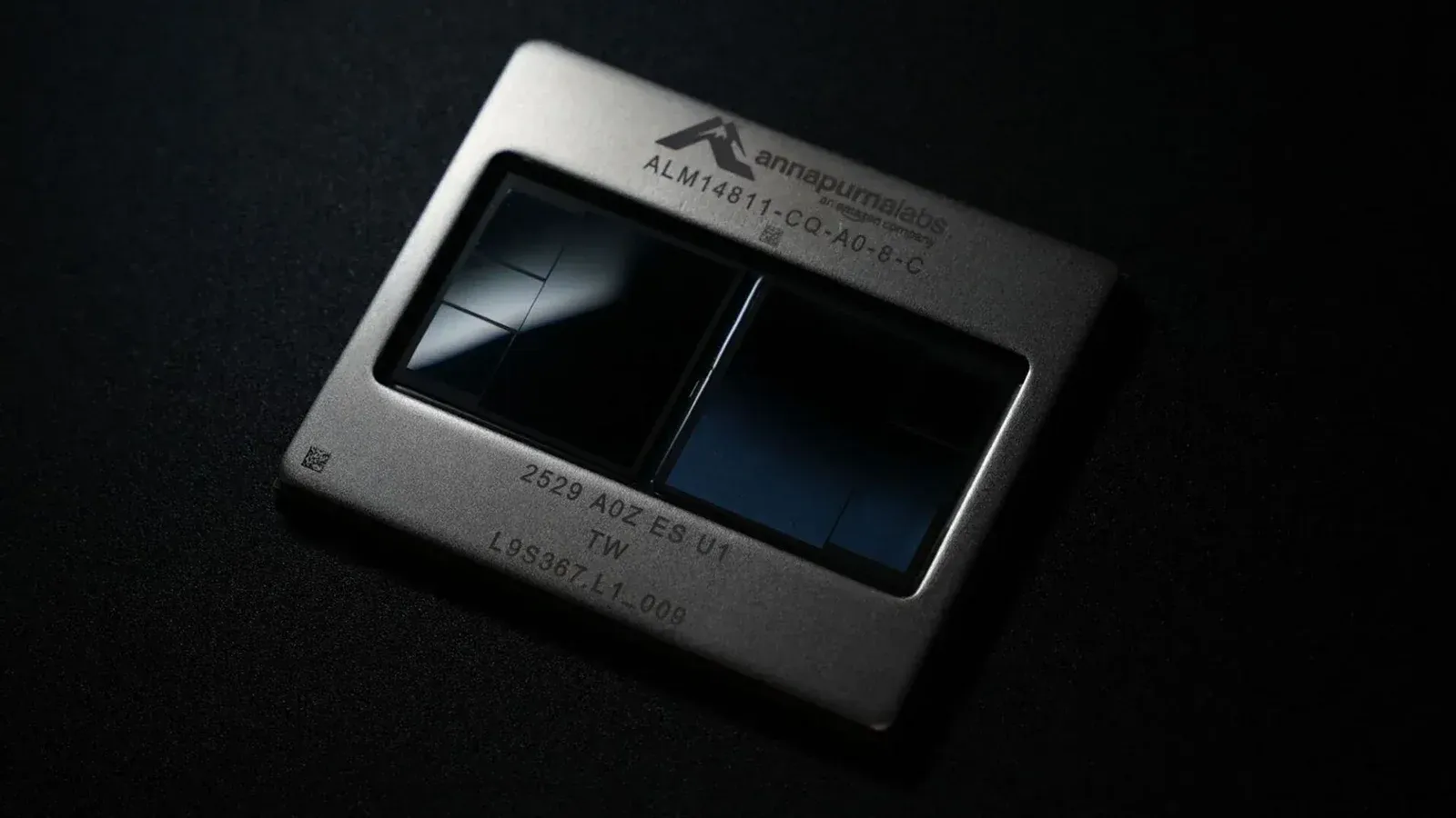 AWS Trainium 3 Annapurna Labs chip with engraved specifications.