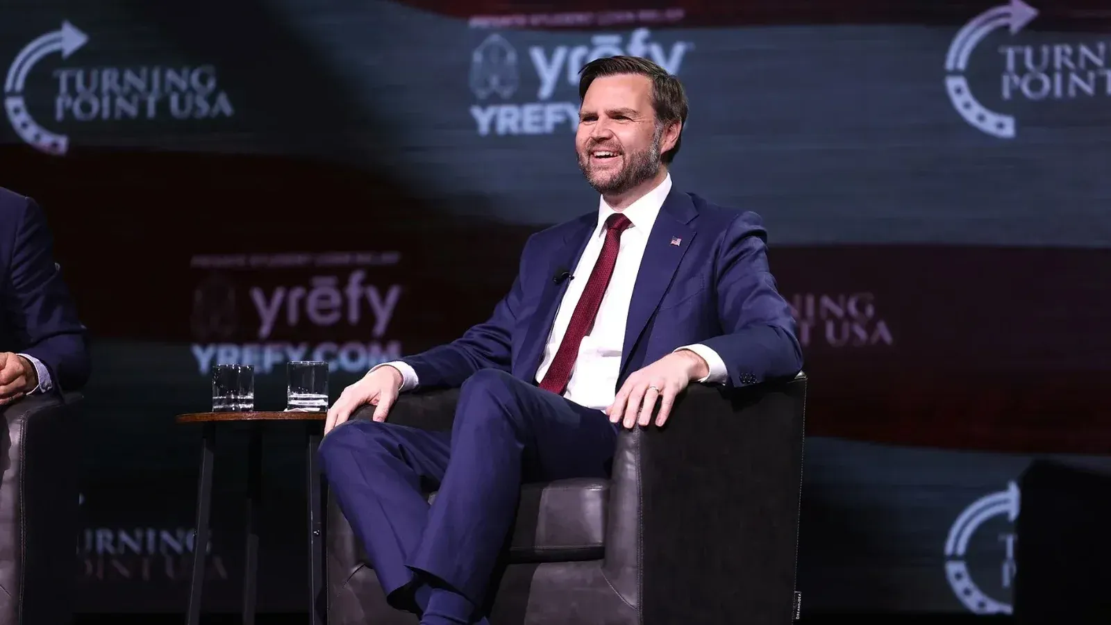 Vice President of the United States JD Vance speaking with attendees at the University of Georgia tour stop of the "This Is The Turning Point" tour at Akins Ford Arena in Athens, Georgia.