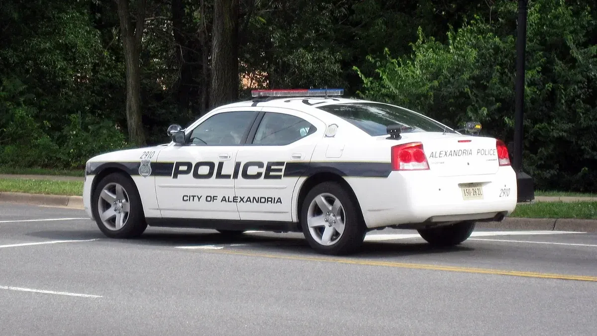 A City of Alexandria Dodge Charger police car equipped with mobile ANPR produced by ELSAG North America (Mobile Plate Hunter 900).