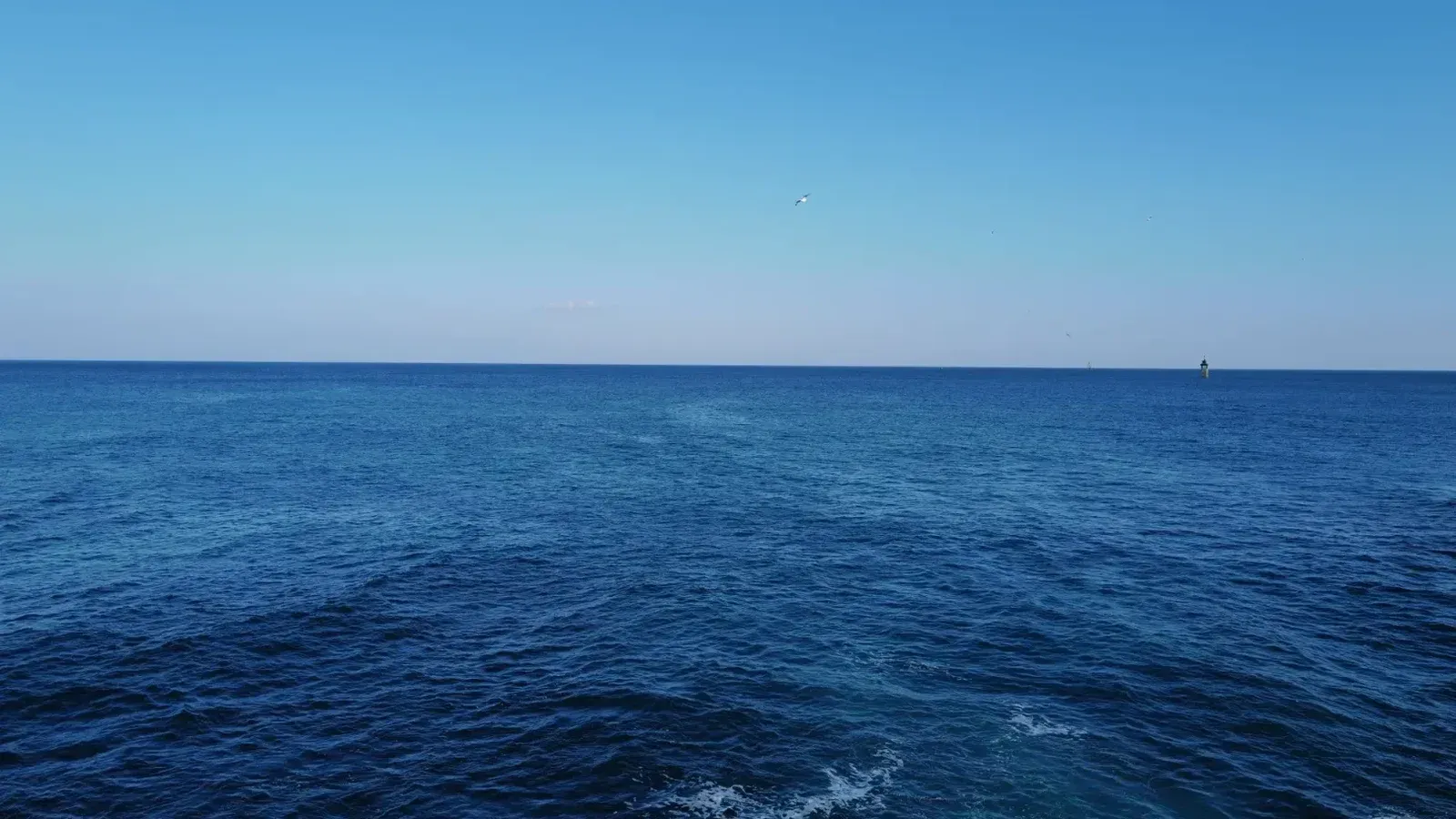 Una vista serena del vasto océano azul fusionándose con el cielo despejado en un día soleado.