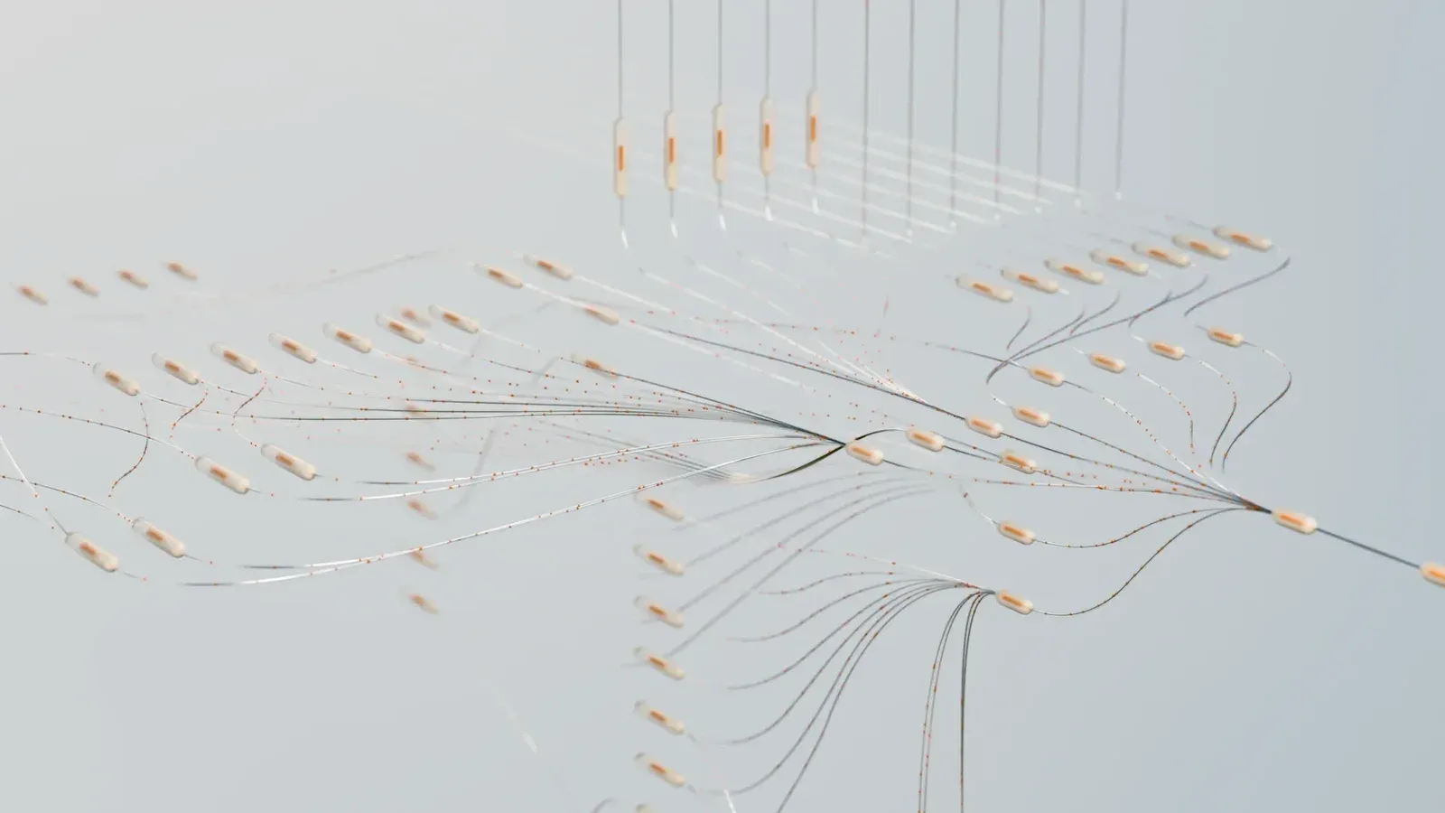 Elegant 3D visualization of neural networks showcasing abstract connections in a digital space.