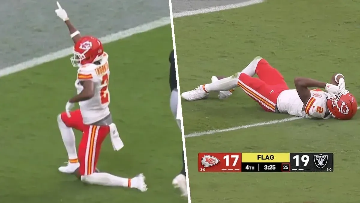 ¡Escalofriante! Tyquan Thornton festejó primero y 10 con el tobillo fuera de sitio