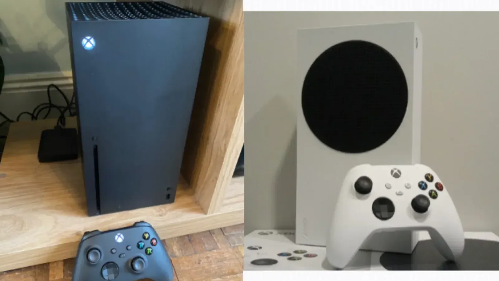 Xbox Series X (izquierda) y Xbox Series S (derecha) con controladores.