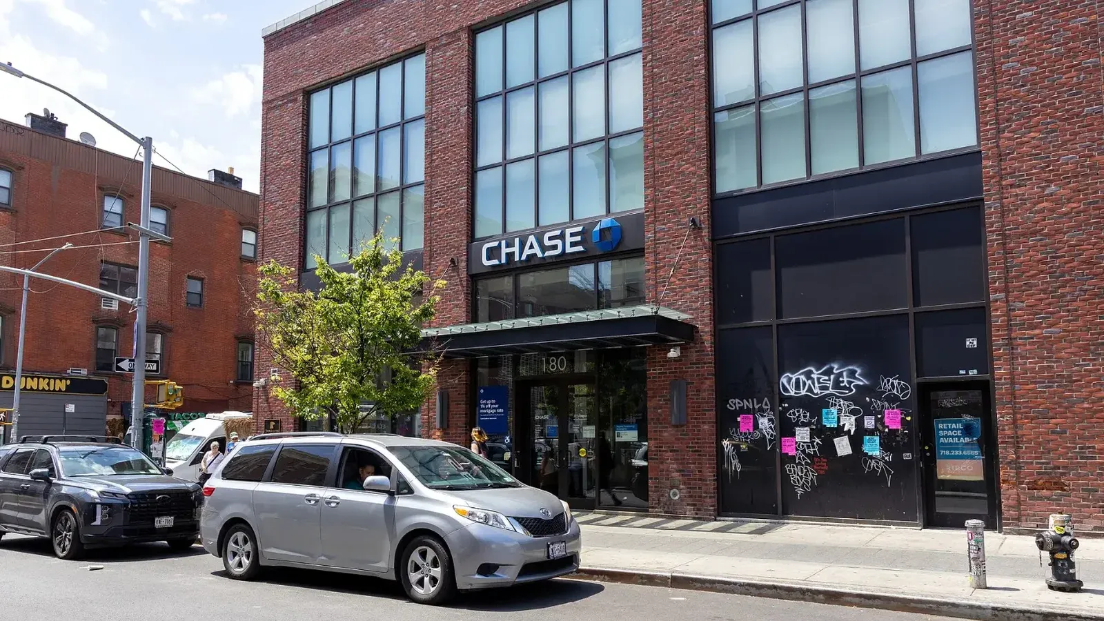A Chase Bank branch in the Williamsburg region of north Brooklyn, New York City.