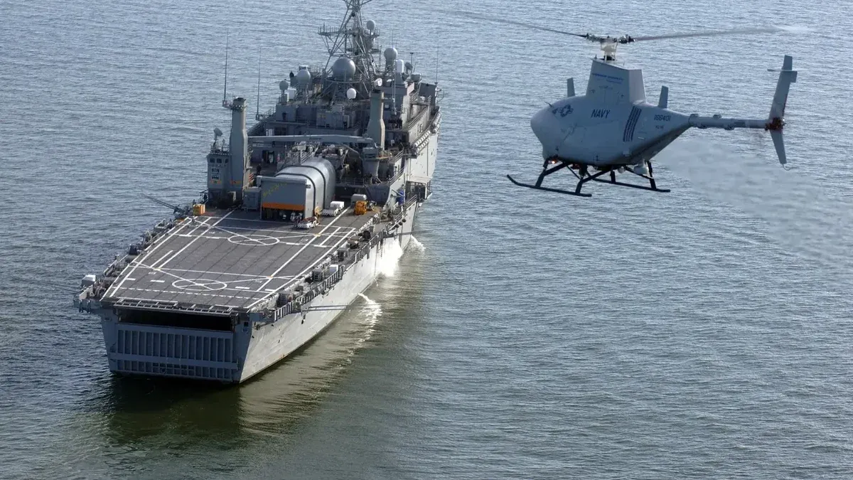 USS Nashville LPD-13 with Fire Scout