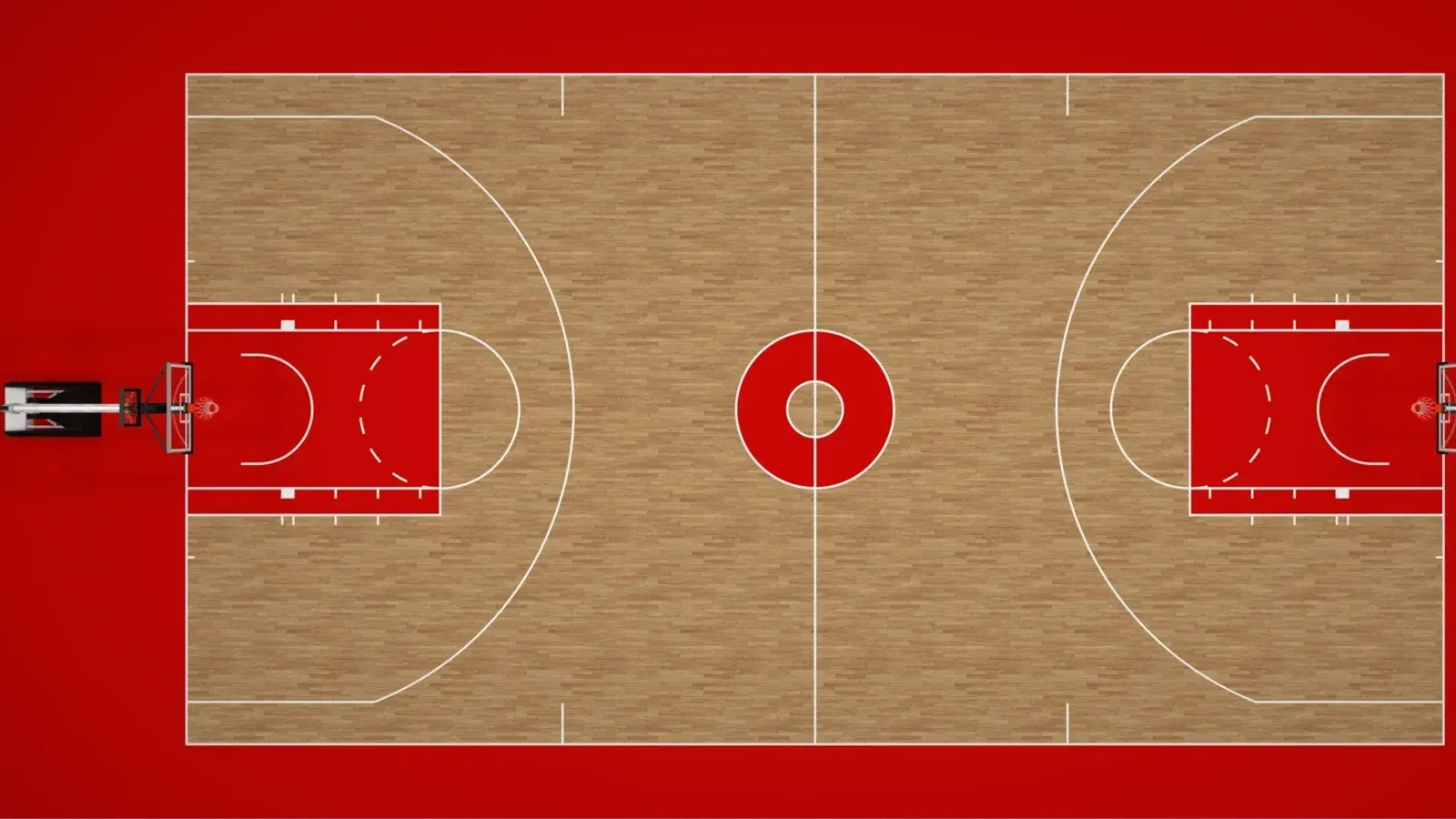 Vista superior de la perspectiva de la cancha de baloncesto de la NBA