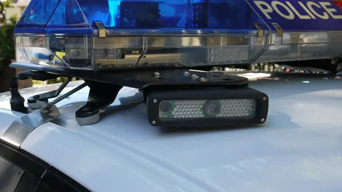 Cámara ANPR y radar Eagle en un coche de policía NSW (recortado de la imagen original)