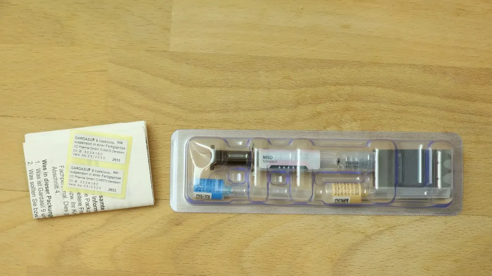 Box contents of the Gardasil 9 vaccine.