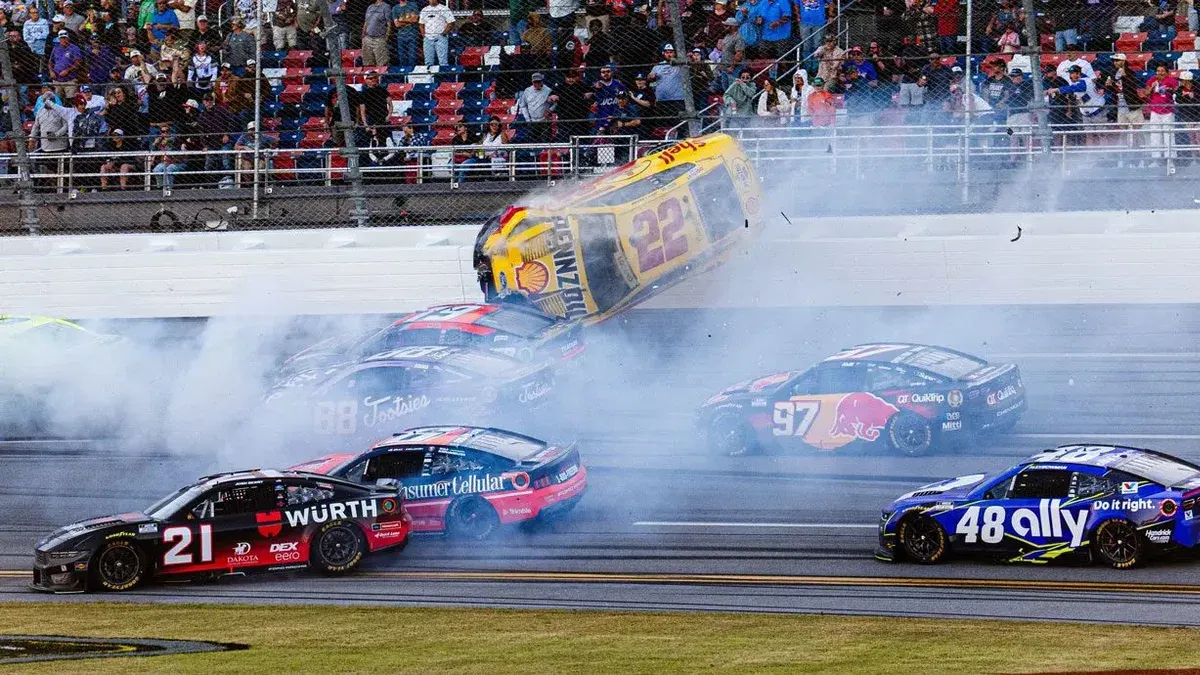 Joey Logano flips at Talladega.