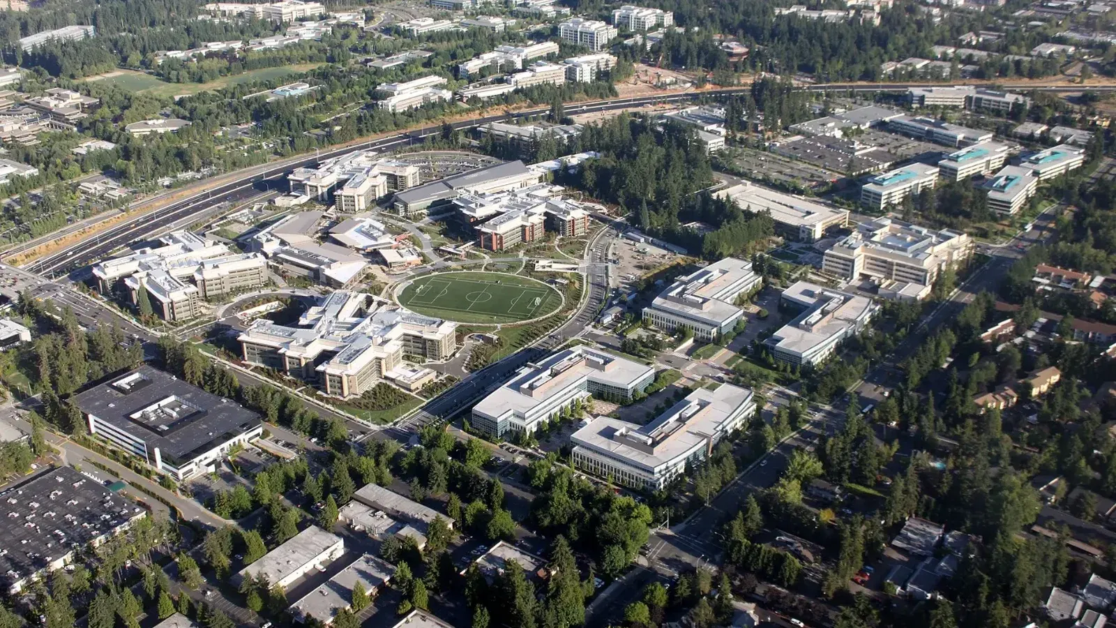 The west campus of Microsoft, Redmond, Washington, taken from about 1,500'.
