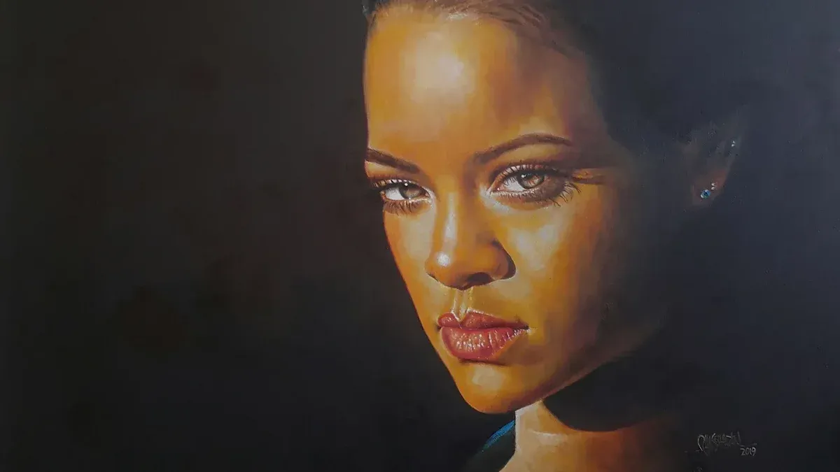 Oil portrait painting of Rihanna by Rajasekharan