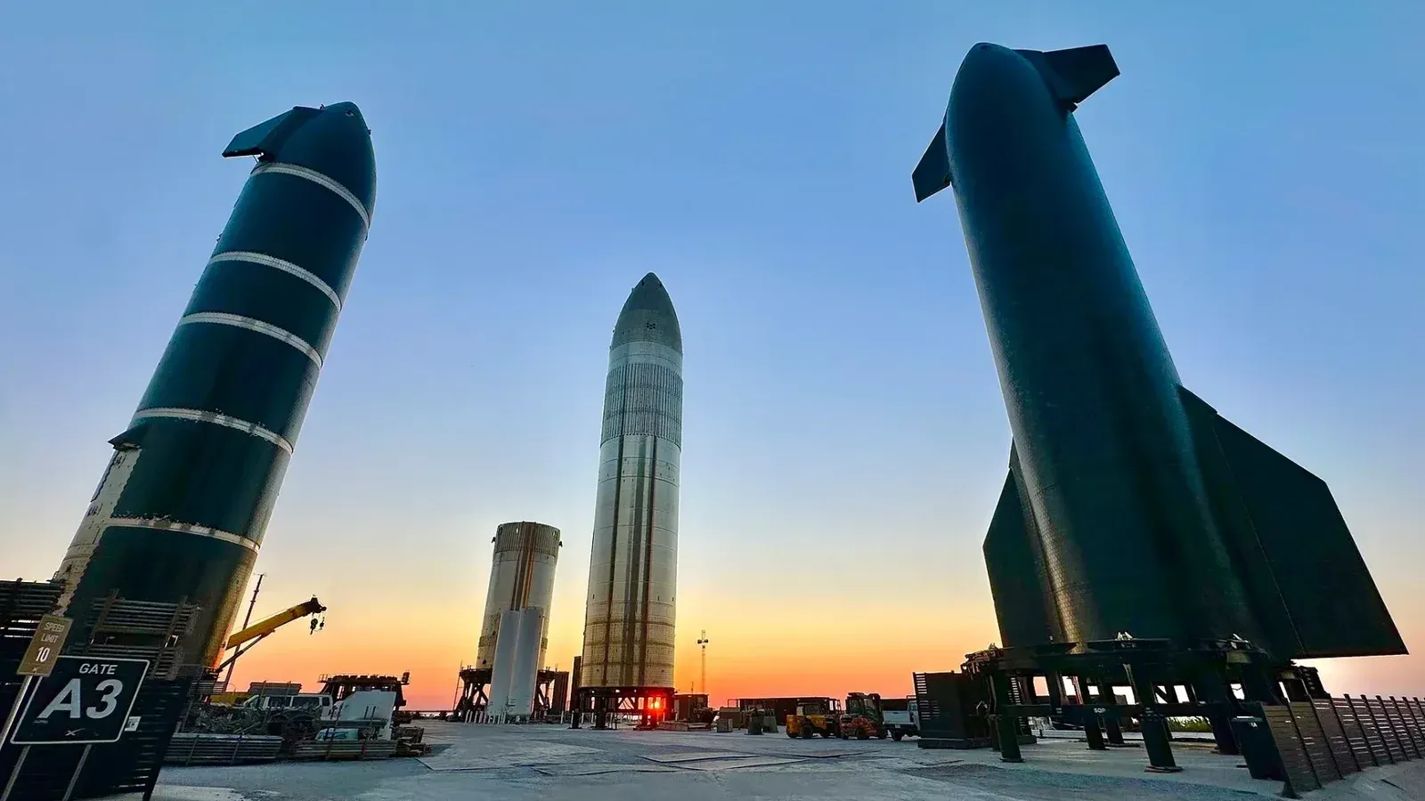 SpaceX Starship and Super Heavy booster at Rocket Garden, SpaceX Starbase.