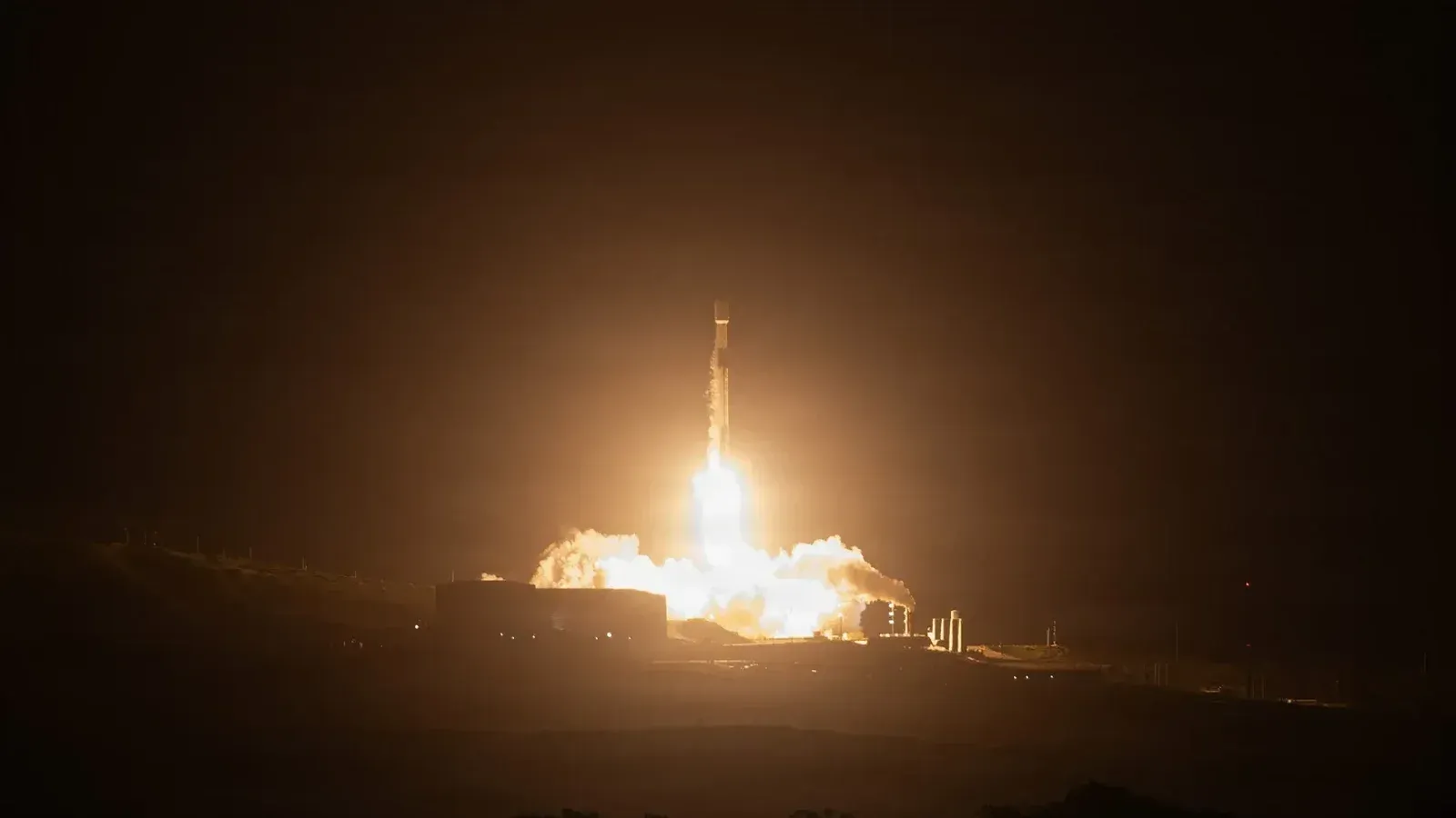 A Falcon 9 rocket carrying the Starlink 17-14 mission launches from Space Launch Complex 4 East at Vandenberg Space Force Base, Calif., April, 2026.
