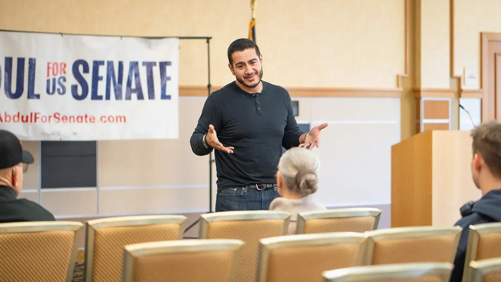 US Senate candidate for michigan Abdul El-Sayed meets voters at Michigan Technological University.