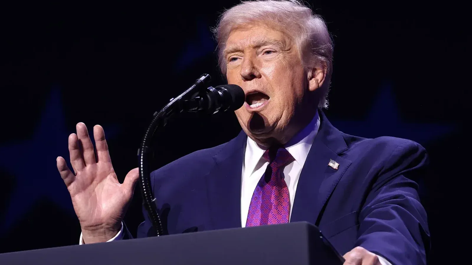 President of the United States Donald Trump speaking with attendees at the "Build the Red Wall" rally at Dream City Church in Phoenix, Arizona.
