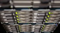From above contemporary server cable trays without wires located in modern data center