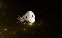 3D rendering of the Cassini space probe in the vast starry universe.