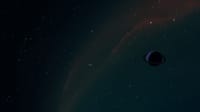 A breathtaking celestial scene featuring a distant ringed planet set against a night sky filled with stars.