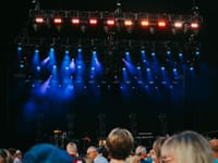 Night concert scene with audience, stage, and colorful lighting effects.