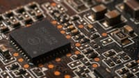 Detailed close-up of a computer circuit board showcasing electronic components.