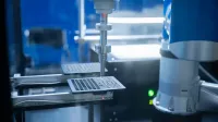 Close-up of robotic arm automating lab processes with precision.