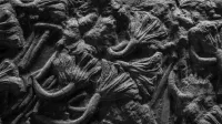 Close-up of ancient fossil textures captured in monochrome, showcasing intricate patterns.