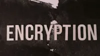 Black and white abstract image with the word 'ENCRYPTION' prominently displayed.