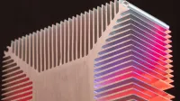 Abstract view of an aluminum heat sink with colorful lighting, showcasing modern technology.