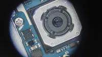 Detailed close-up image of a circuit board component focusing on intricate details.