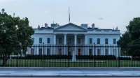 Front-facing view of the White House in Washington D.C., USA.