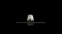 A SpaceX Dragon capsule orbited against the dark vastness of outer space.