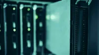 Close-up of server racks in a data center highlighting modern technology infrastructure.