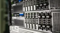 Close-up of server equipment in a modern data center highlighting technology infrastructure.
