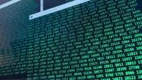 Vibrant green numbers on a computer screen, showcasing binary code and data streams.