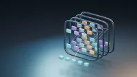 Modern 3D render of interconnected geometric cubes in a futuristic abstract design.