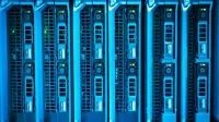 Detailed image of illuminated server racks showcasing modern technology infrastructure.