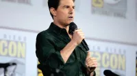 Tom Cruise speaking at the 2019 San Diego Comic Con International, for "Top Gun: Maverick", at the San Diego Convention Center in San Diego, California.