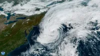 A GeoColor satellite image of Subtropical Storm Josephine via NOAA's GOES East (GOES-19) satellite on Oct. 22, 2026.